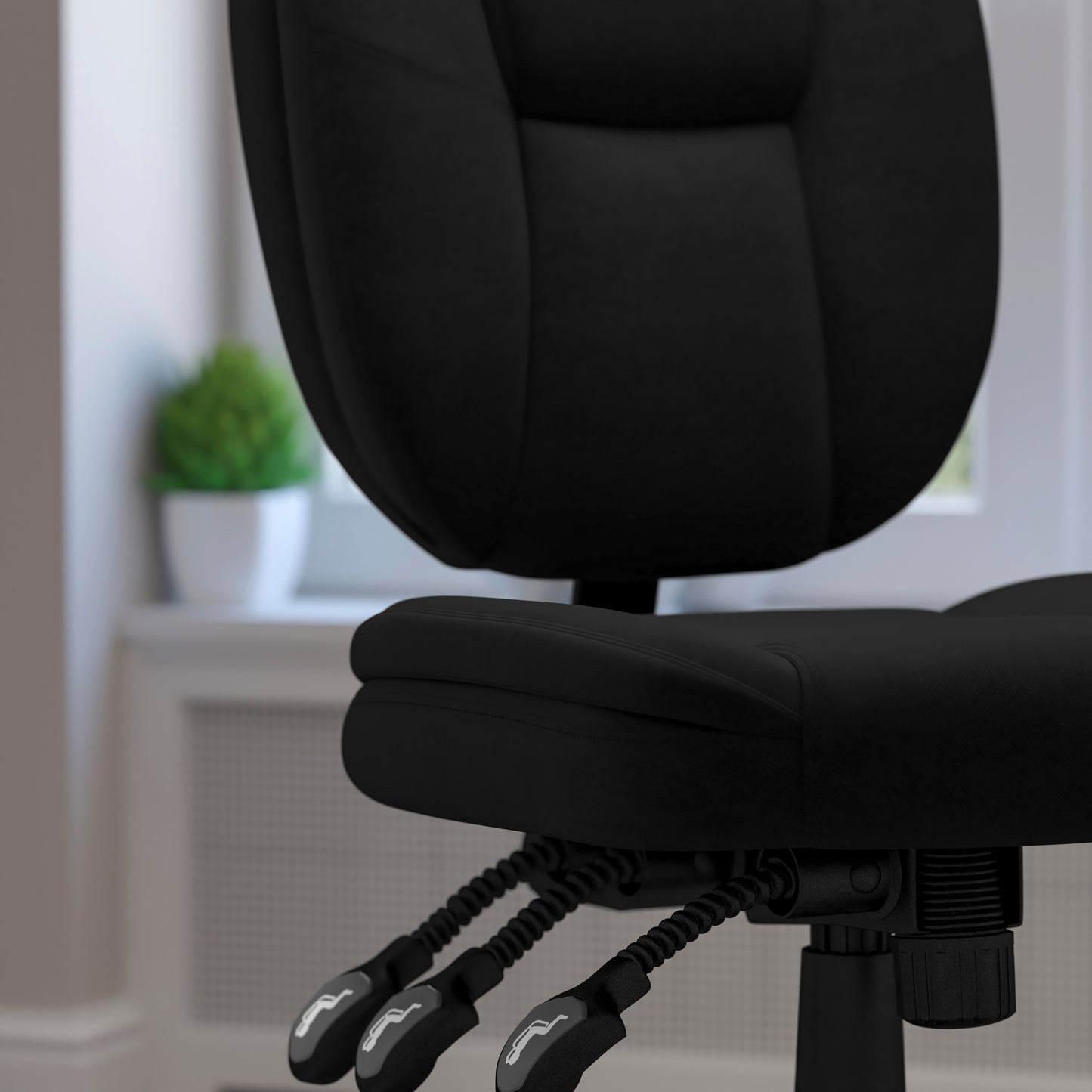 Caroline Mid-Back Black Fabric Multifunction Swivel Ergonomic Task Office Chair with Pillow Top Cushioning Black Fabric