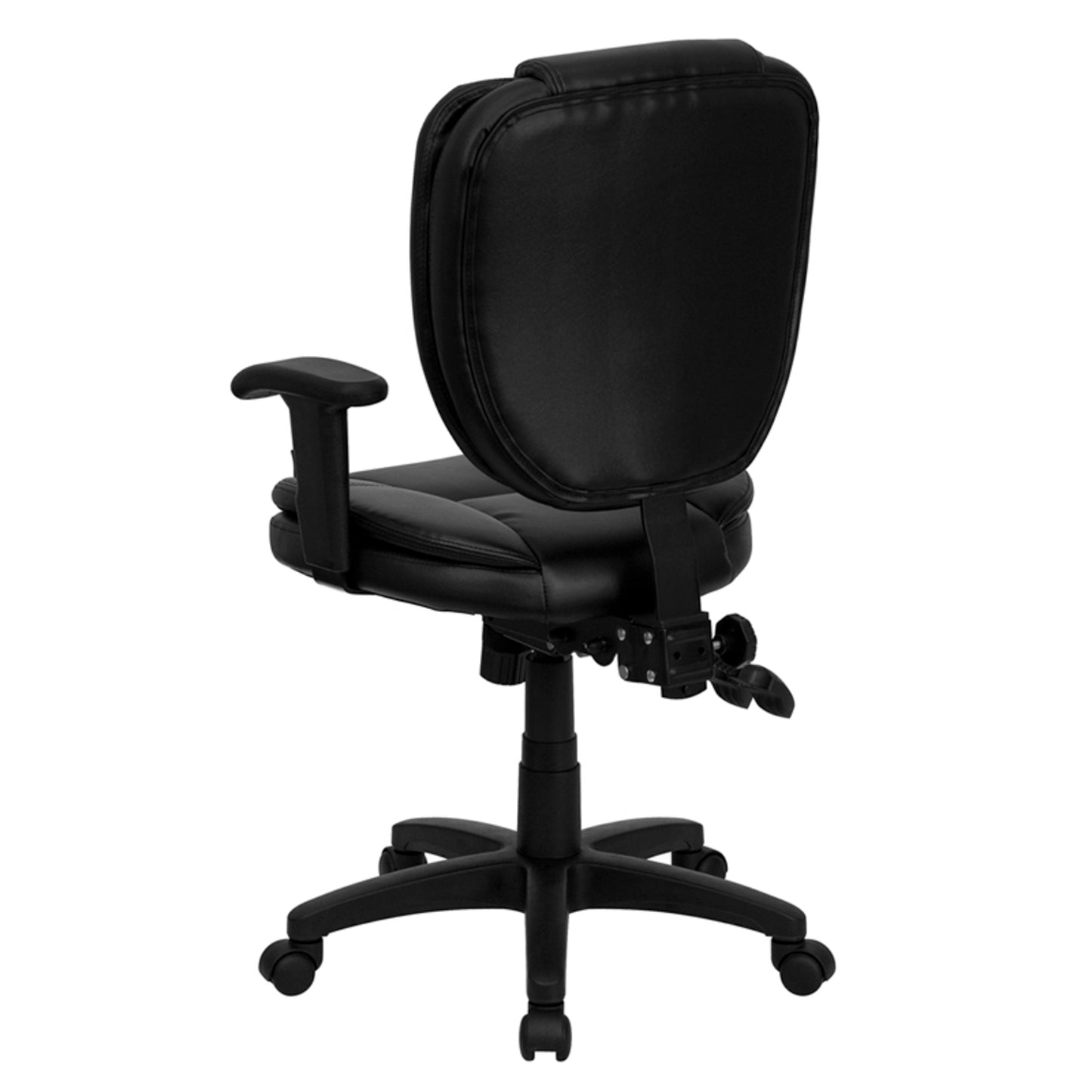 Caroline Mid-Back Black LeatherSoft Multifunction Swivel Ergonomic Task Office Chair with Pillow Top Cushioning and Arms Black LeatherSoft