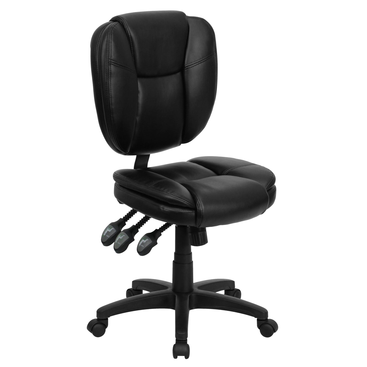 Caroline Mid-Back Black LeatherSoft Multifunction Swivel Ergonomic Task Office Chair with Pillow Top Cushioning Black LeatherSoft