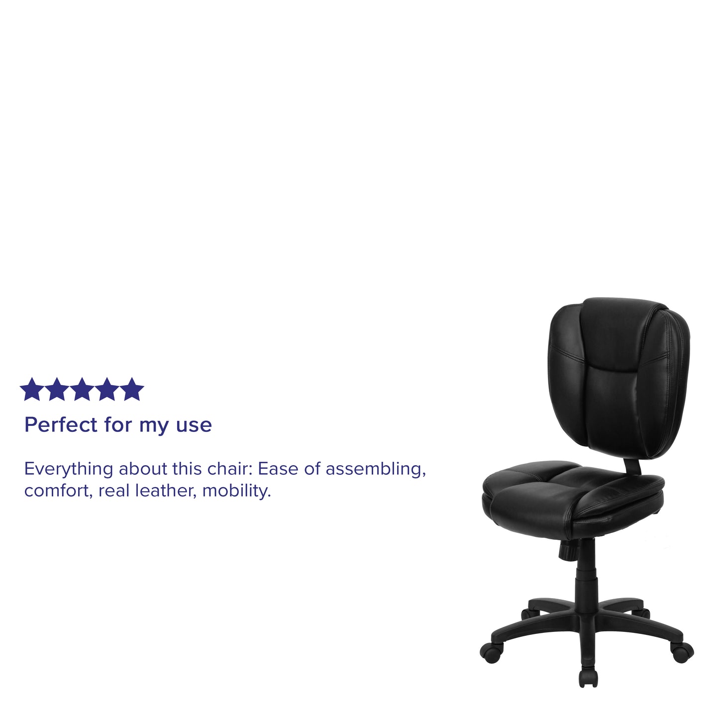Caroline Mid-Back Black LeatherSoft Multifunction Swivel Ergonomic Task Office Chair with Pillow Top Cushioning Black LeatherSoft
