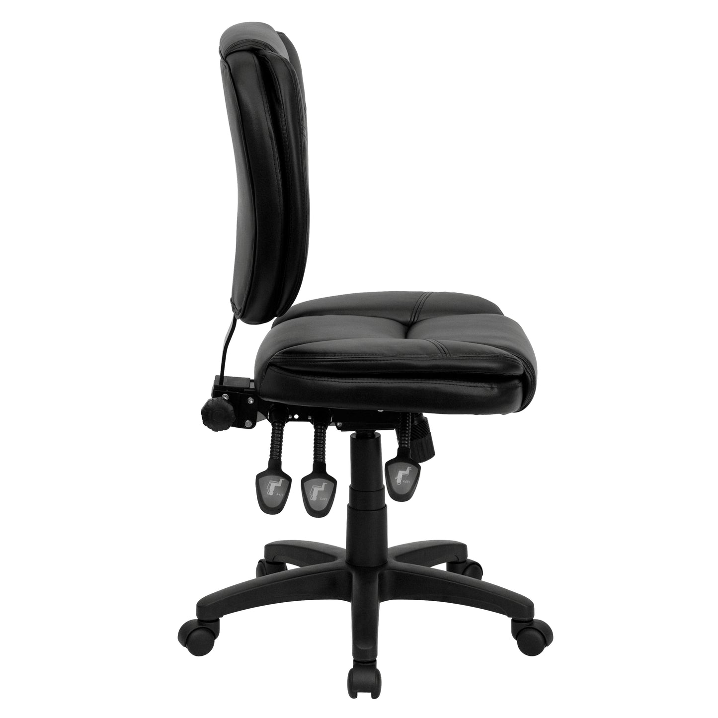 Caroline Mid-Back Black LeatherSoft Multifunction Swivel Ergonomic Task Office Chair with Pillow Top Cushioning Black LeatherSoft