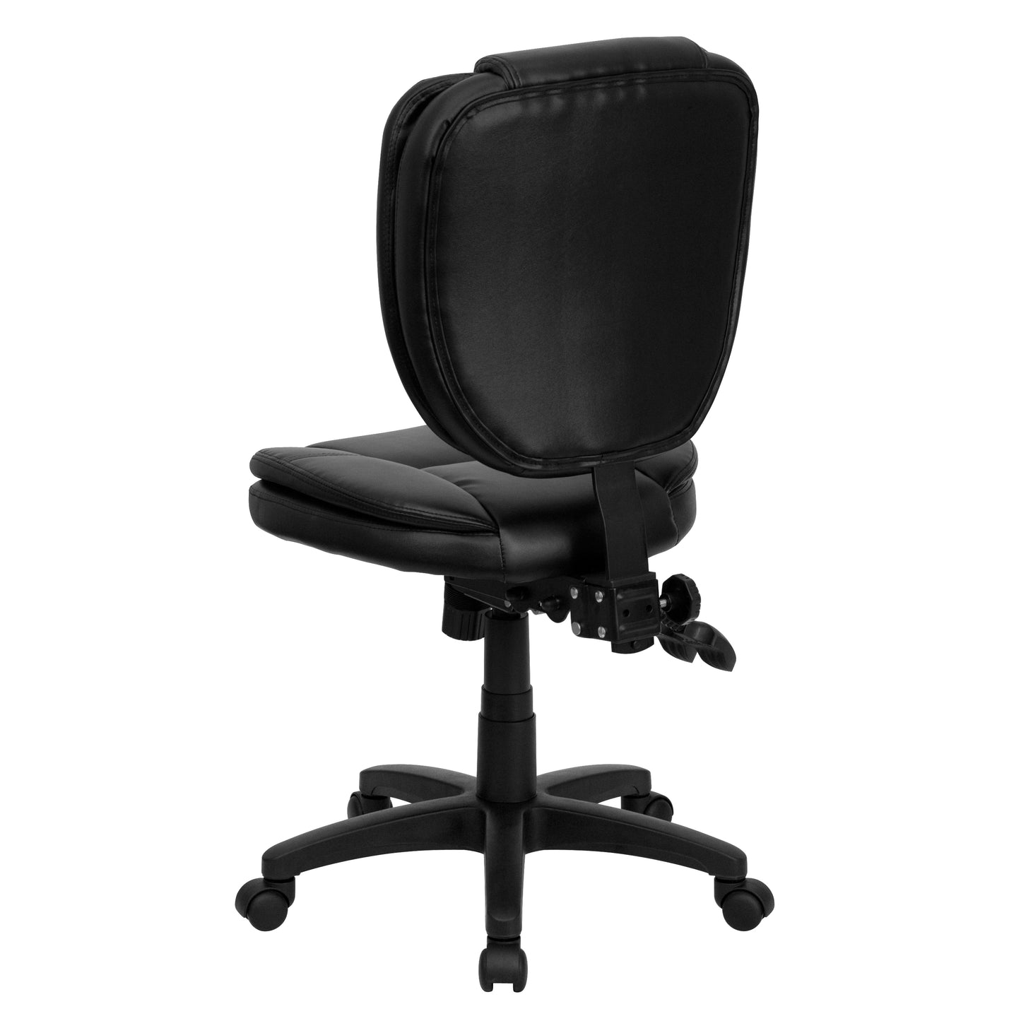 Caroline Mid-Back Black LeatherSoft Multifunction Swivel Ergonomic Task Office Chair with Pillow Top Cushioning Black LeatherSoft