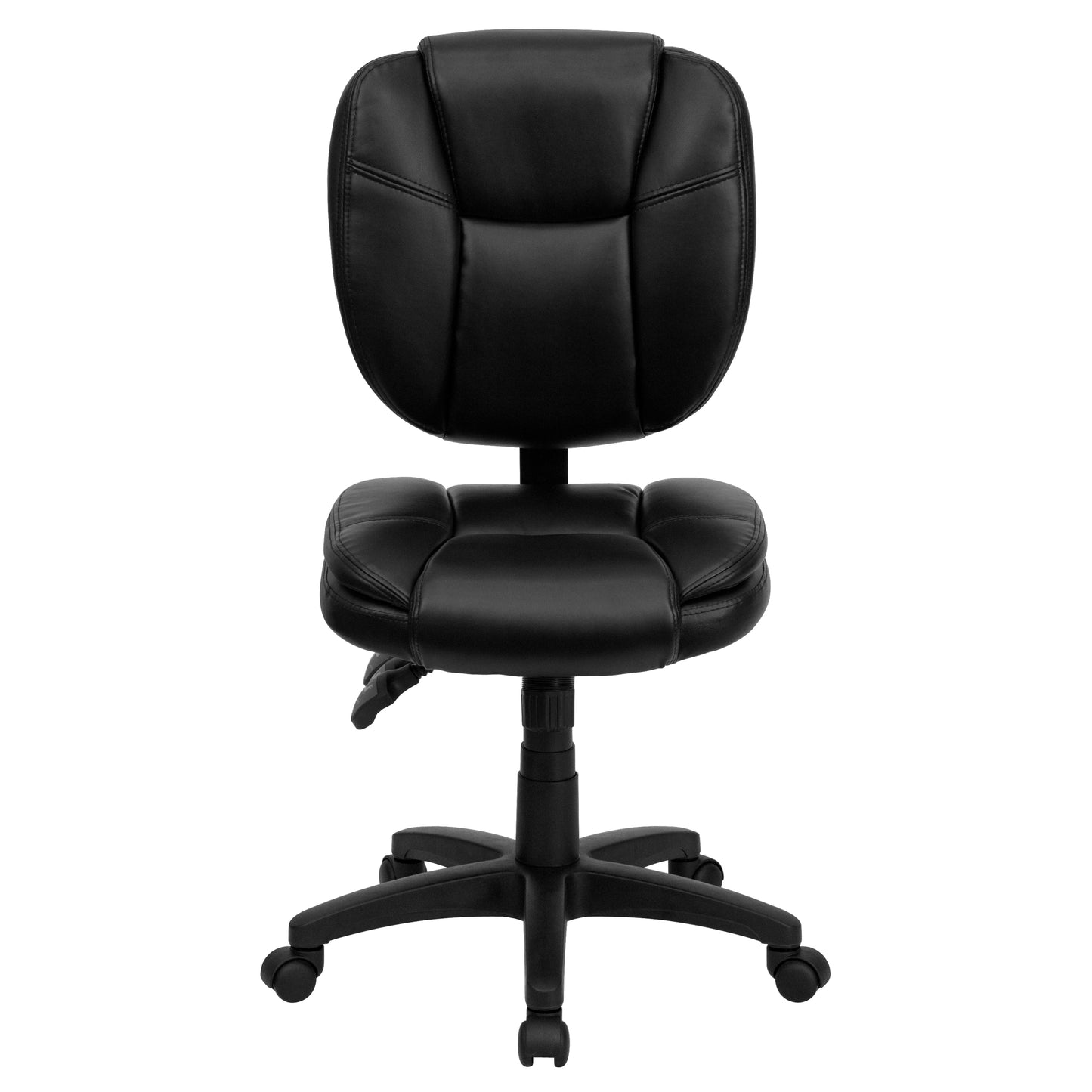 Caroline Mid-Back Black LeatherSoft Multifunction Swivel Ergonomic Task Office Chair with Pillow Top Cushioning Black LeatherSoft