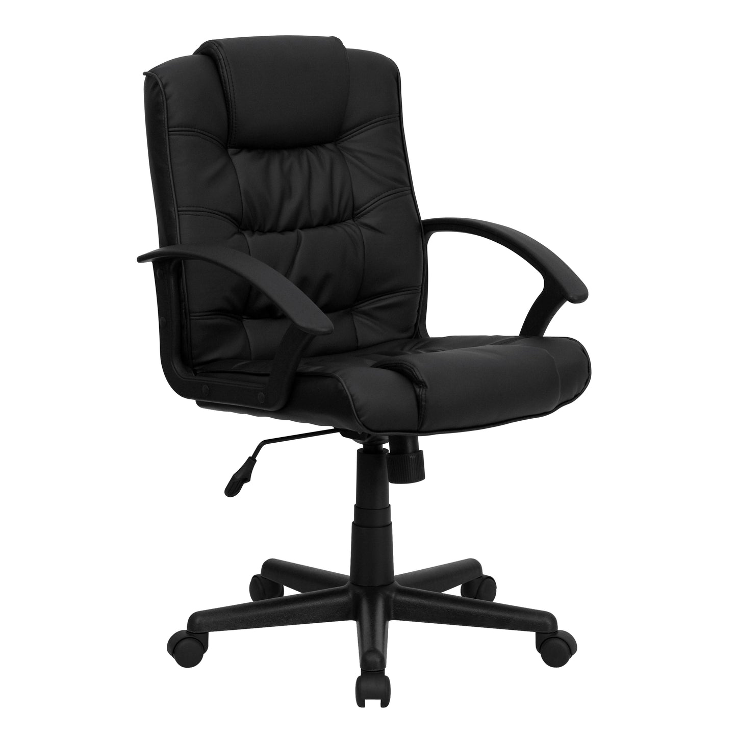 Lindon Mid-Back Black LeatherSoft Swivel Task Office Chair with Arms Black