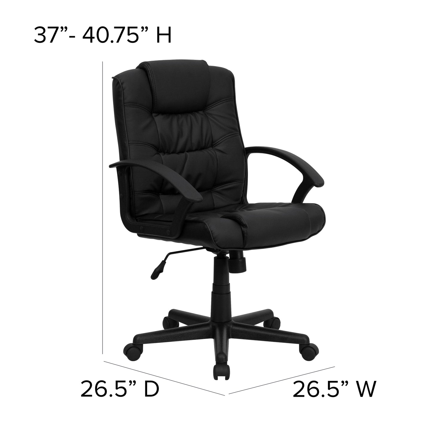 Lindon Mid-Back Black LeatherSoft Swivel Task Office Chair with Arms Black