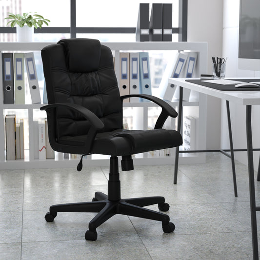 Lindon Mid-Back Black LeatherSoft Swivel Task Office Chair with Arms Black GO-937M-BK-LEA-GG