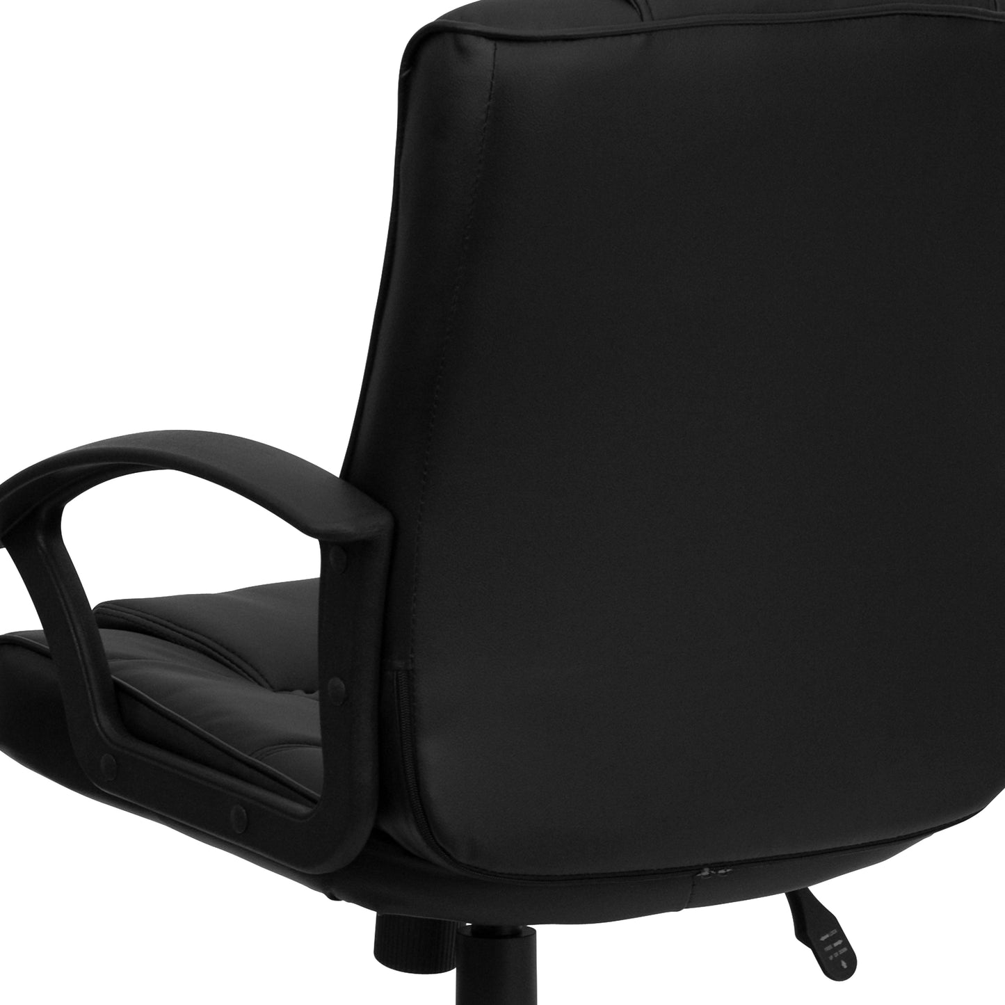 Lindon Mid-Back Black LeatherSoft Swivel Task Office Chair with Arms Black