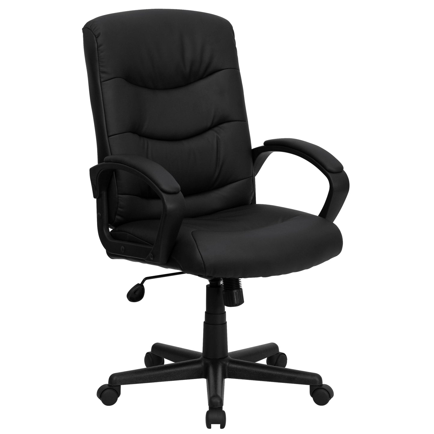 Chelsea Mid-Back Black LeatherSoft Executive Swivel Office Chair with Three Line Horizontal Stitch Back and Arms Black