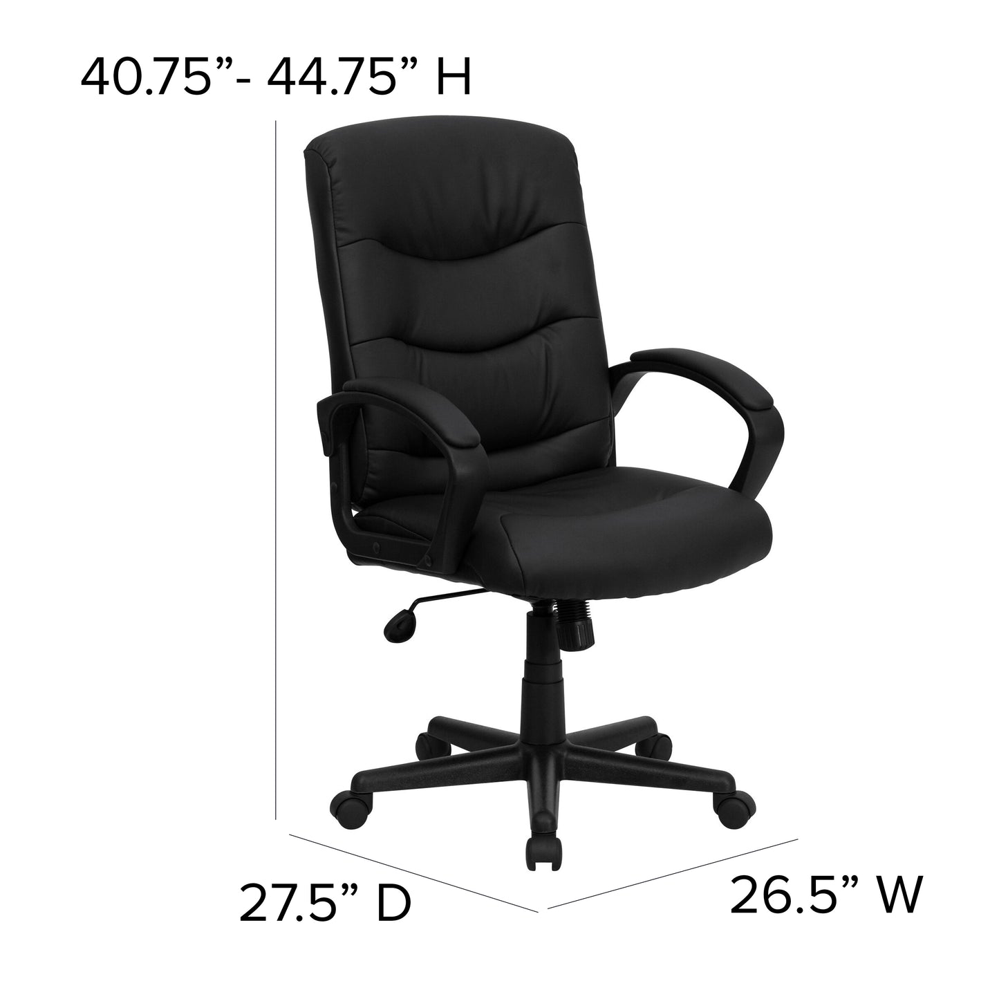 Chelsea Mid-Back Black LeatherSoft Executive Swivel Office Chair with Three Line Horizontal Stitch Back and Arms Black