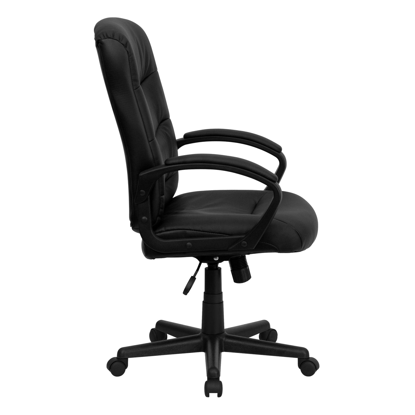 Chelsea Mid-Back Black LeatherSoft Executive Swivel Office Chair with Three Line Horizontal Stitch Back and Arms Black