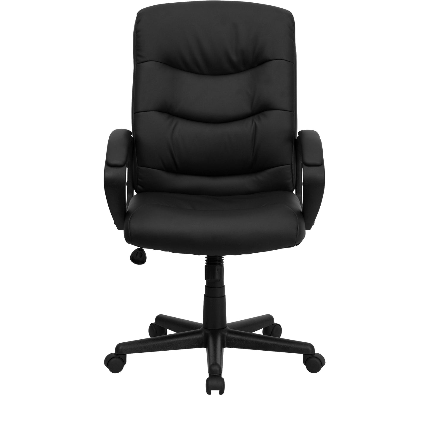 Chelsea Mid-Back Black LeatherSoft Executive Swivel Office Chair with Three Line Horizontal Stitch Back and Arms Black