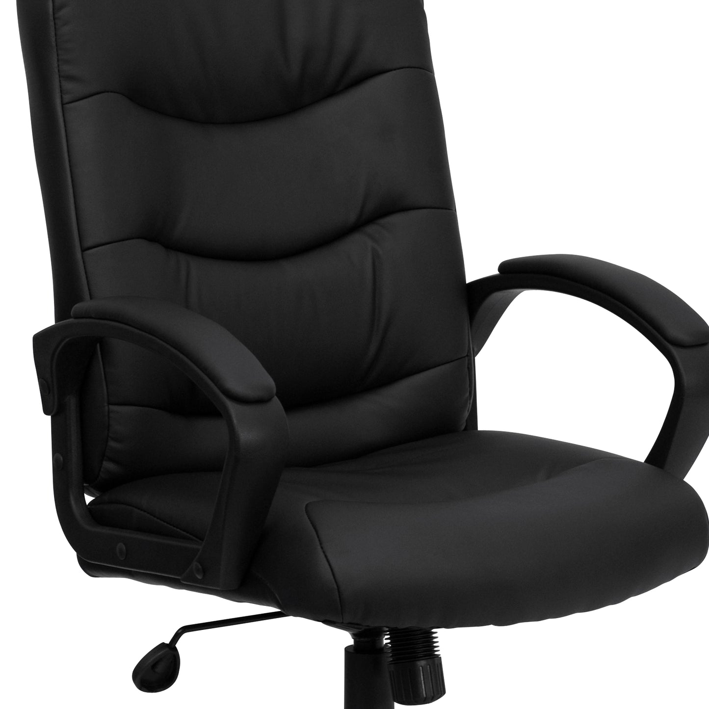 Chelsea Mid-Back Black LeatherSoft Executive Swivel Office Chair with Three Line Horizontal Stitch Back and Arms Black