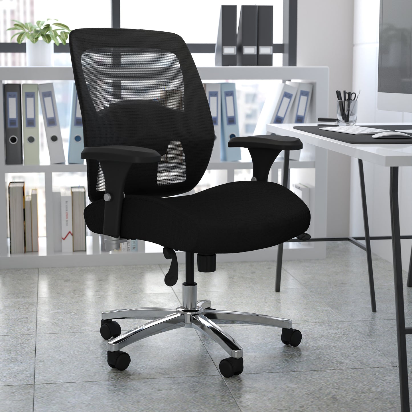 HERCULES Series 24/7 Intensive Use Big & Tall 500 lb. Rated Black Mesh Executive Ergonomic Office Chair with Ratchet Back Black