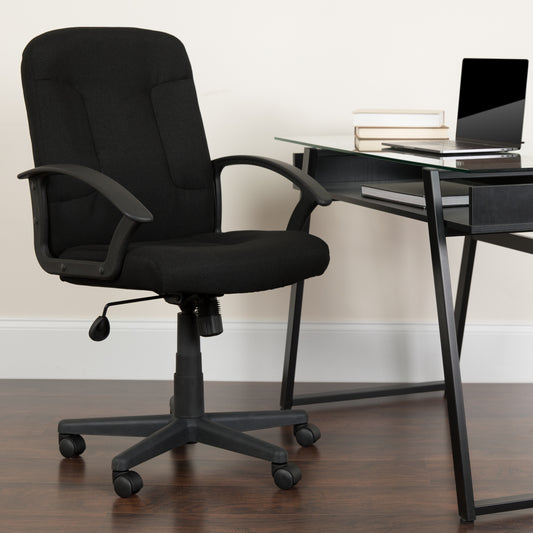 Garver Mid-Back Black Fabric Executive Swivel Office Chair with Nylon Arms Black GO-ST-6-BK-GG