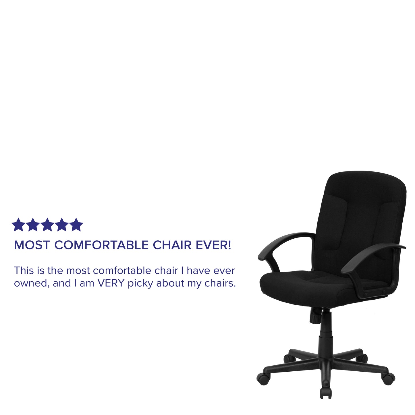 Garver Mid-Back Black Fabric Executive Swivel Office Chair with Nylon Arms Black