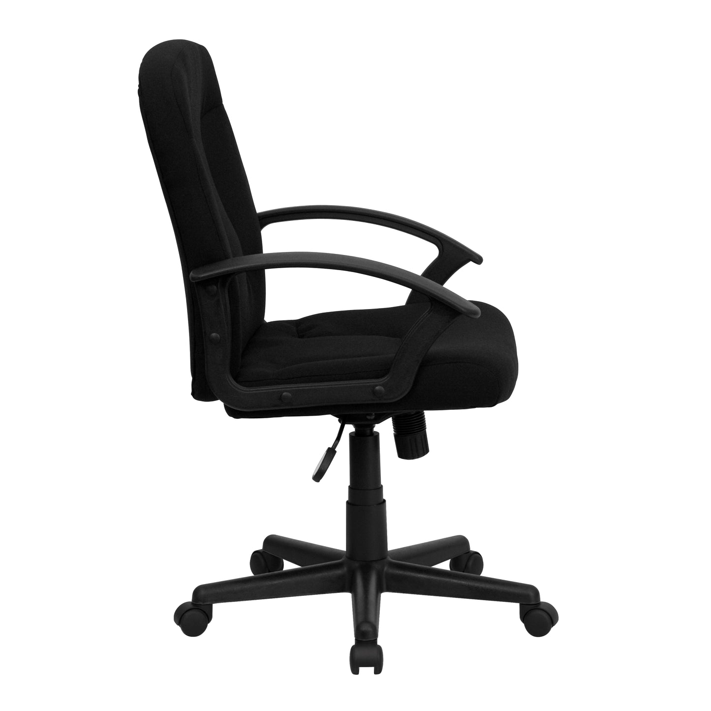 Garver Mid-Back Black Fabric Executive Swivel Office Chair with Nylon Arms Black