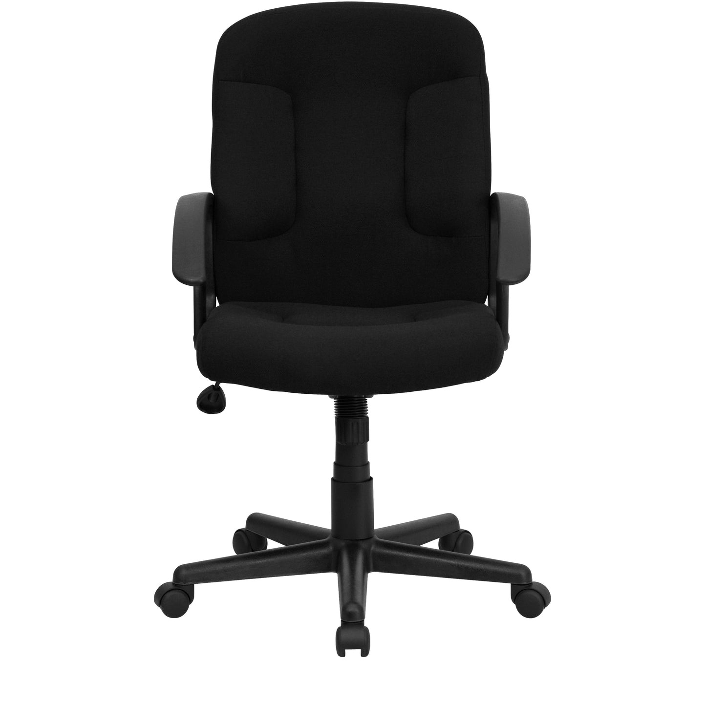 Garver Mid-Back Black Fabric Executive Swivel Office Chair with Nylon Arms Black