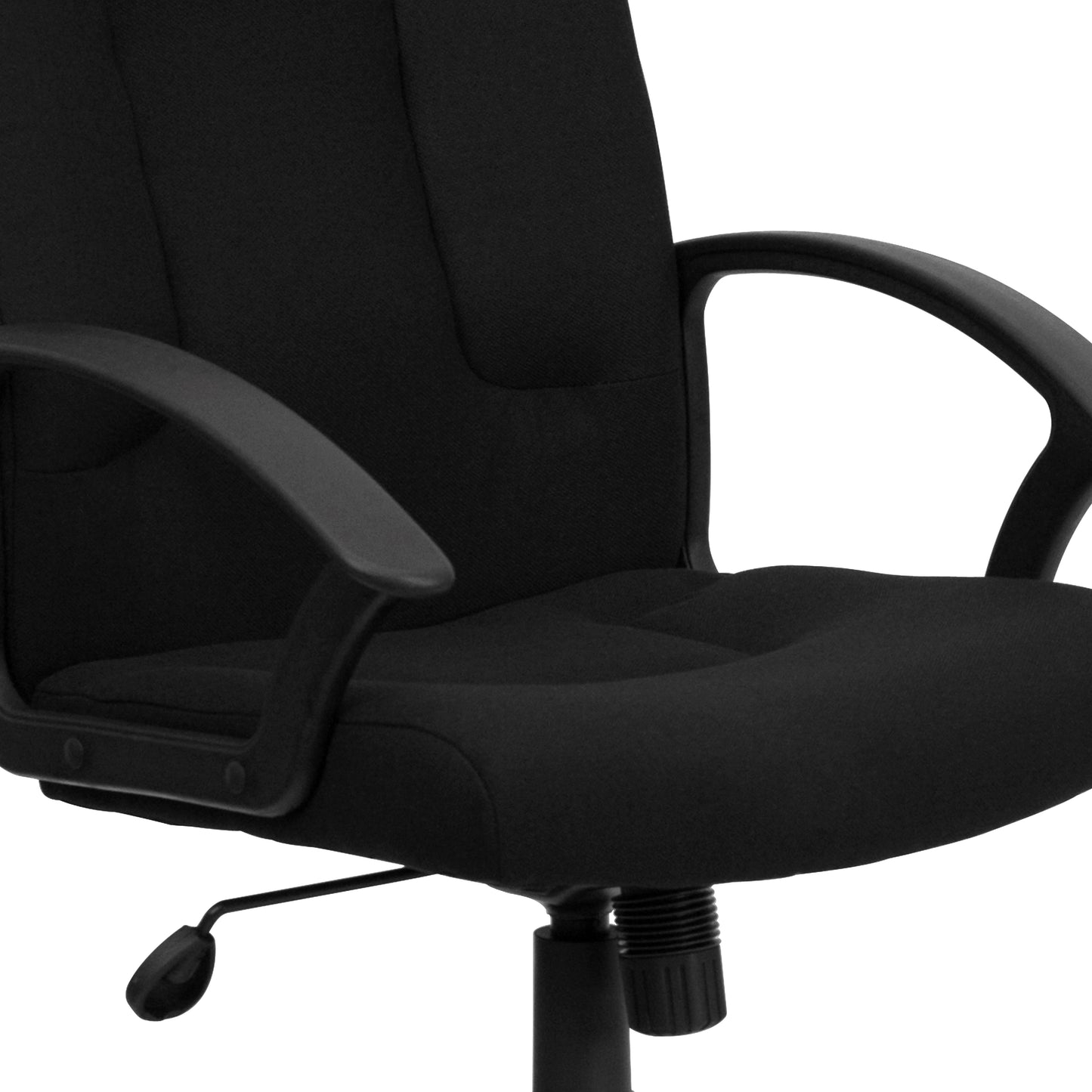 Garver Mid-Back Black Fabric Executive Swivel Office Chair with Nylon Arms Black