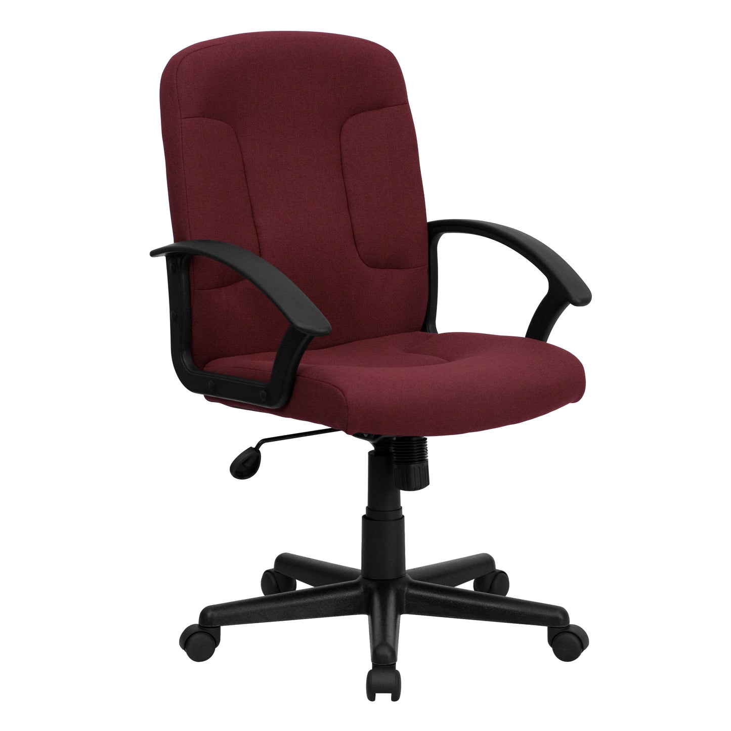 Garver Mid-Back Burgundy Fabric Executive Swivel Office Chair with Nylon Arms Burgundy