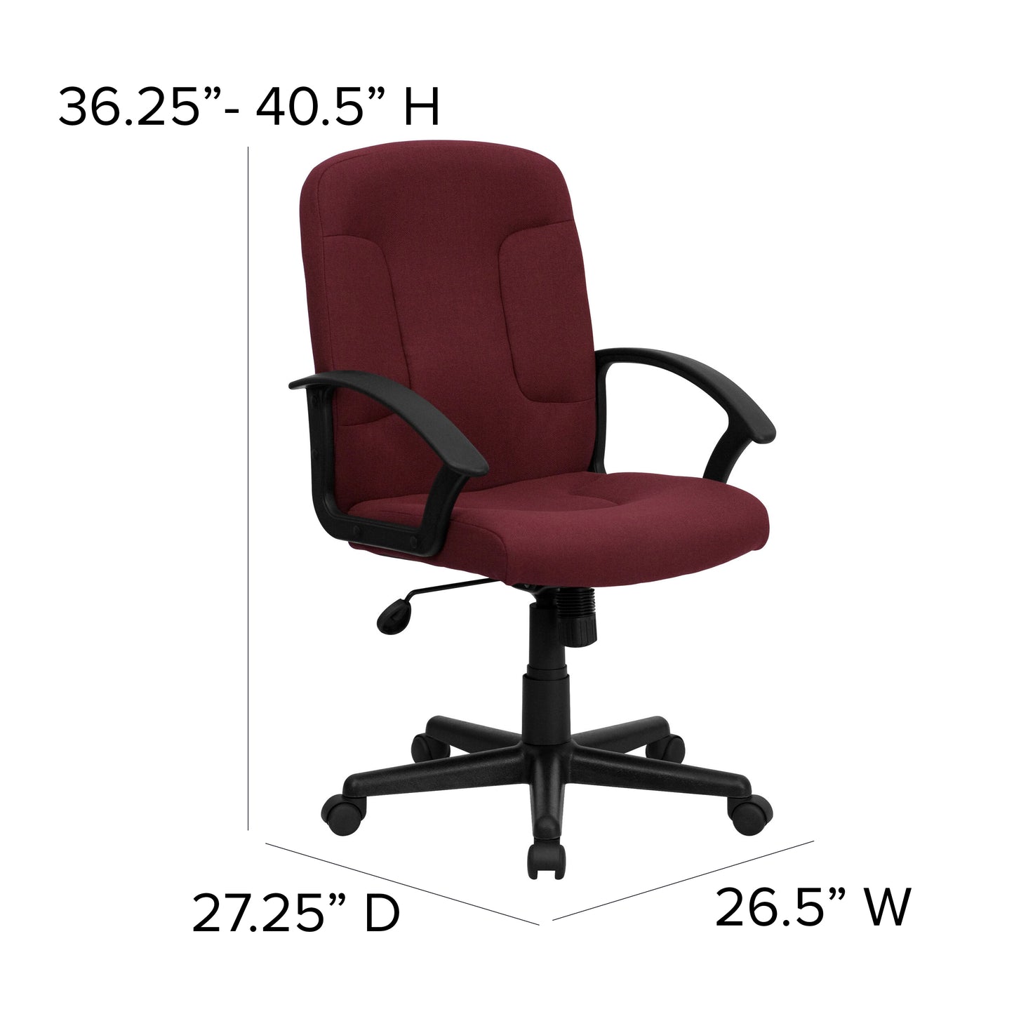 Garver Mid-Back Burgundy Fabric Executive Swivel Office Chair with Nylon Arms Burgundy