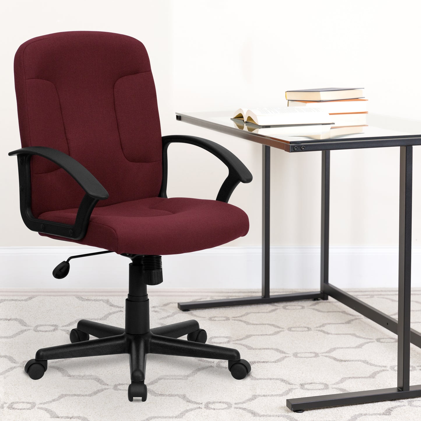 Garver Mid-Back Burgundy Fabric Executive Swivel Office Chair with Nylon Arms Burgundy