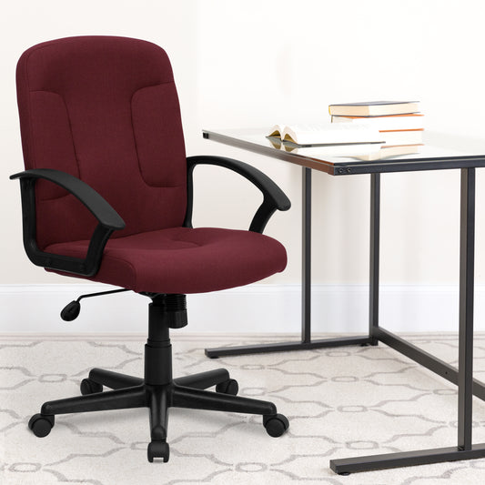 Garver Mid-Back Burgundy Fabric Executive Swivel Office Chair with Nylon Arms Burgundy GO-ST-6-BY-GG