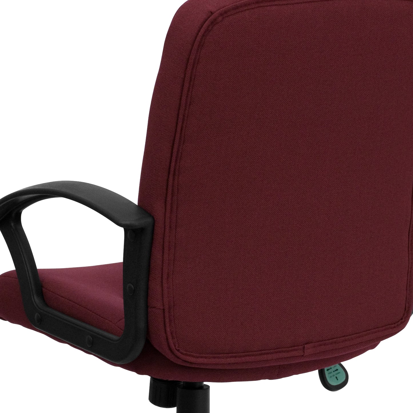 Garver Mid-Back Burgundy Fabric Executive Swivel Office Chair with Nylon Arms Burgundy