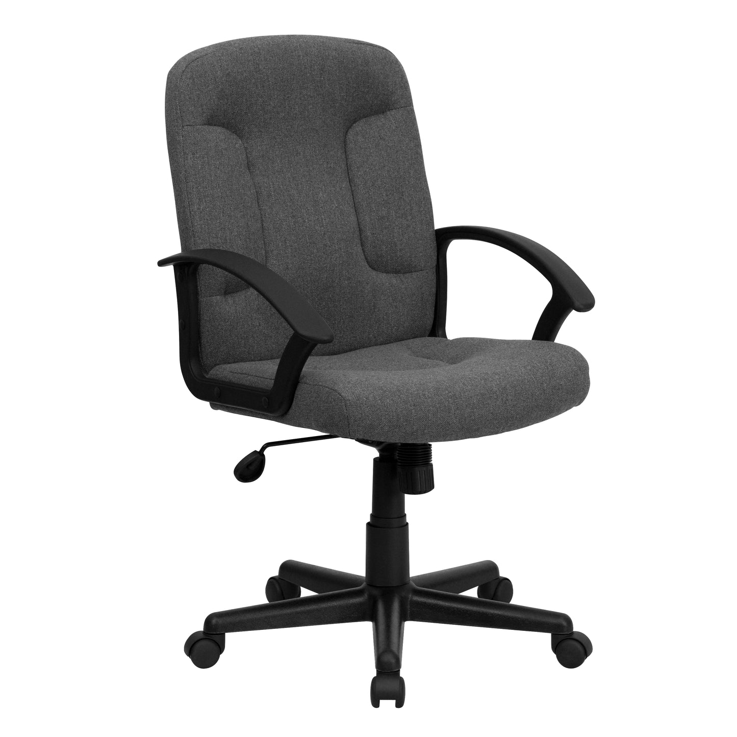 Garver Mid-Back Gray Fabric Executive Swivel Office Chair with Nylon Arms Gray