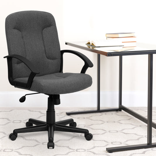 Garver Mid-Back Gray Fabric Executive Swivel Office Chair with Nylon Arms Gray GO-ST-6-GY-GG