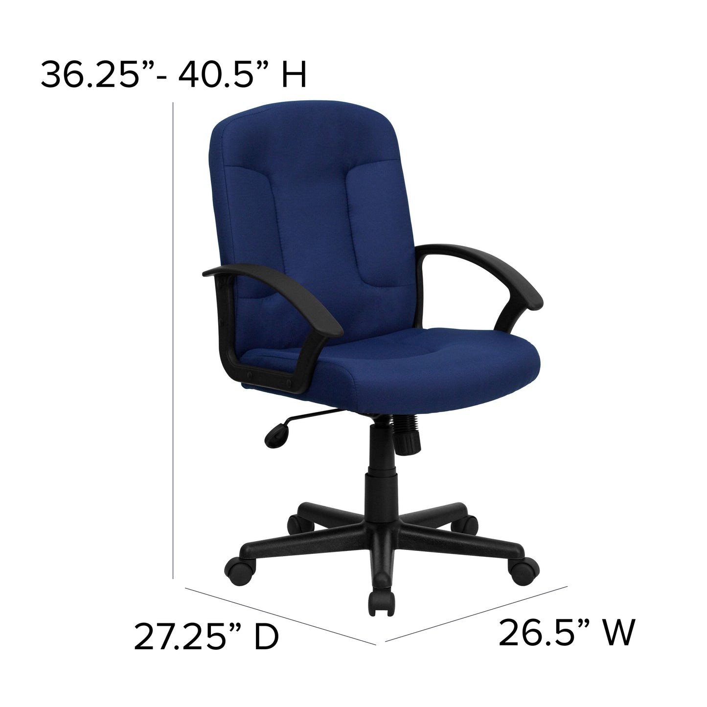 Garver Mid-Back Navy Fabric Executive Swivel Office Chair with Nylon Arms Navy