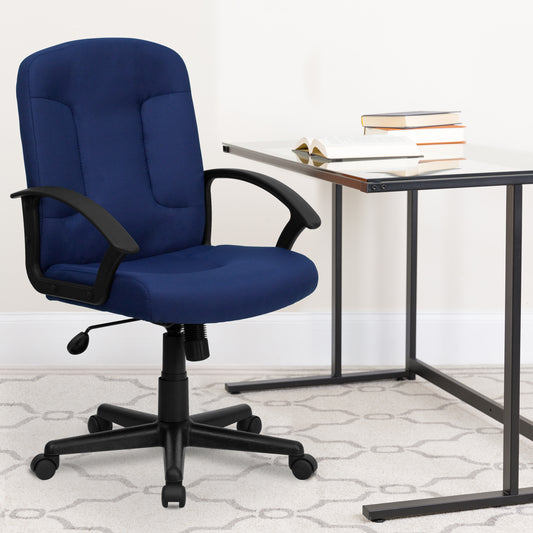 Garver Mid-Back Navy Fabric Executive Swivel Office Chair with Nylon Arms Navy GO-ST-6-NVY-GG