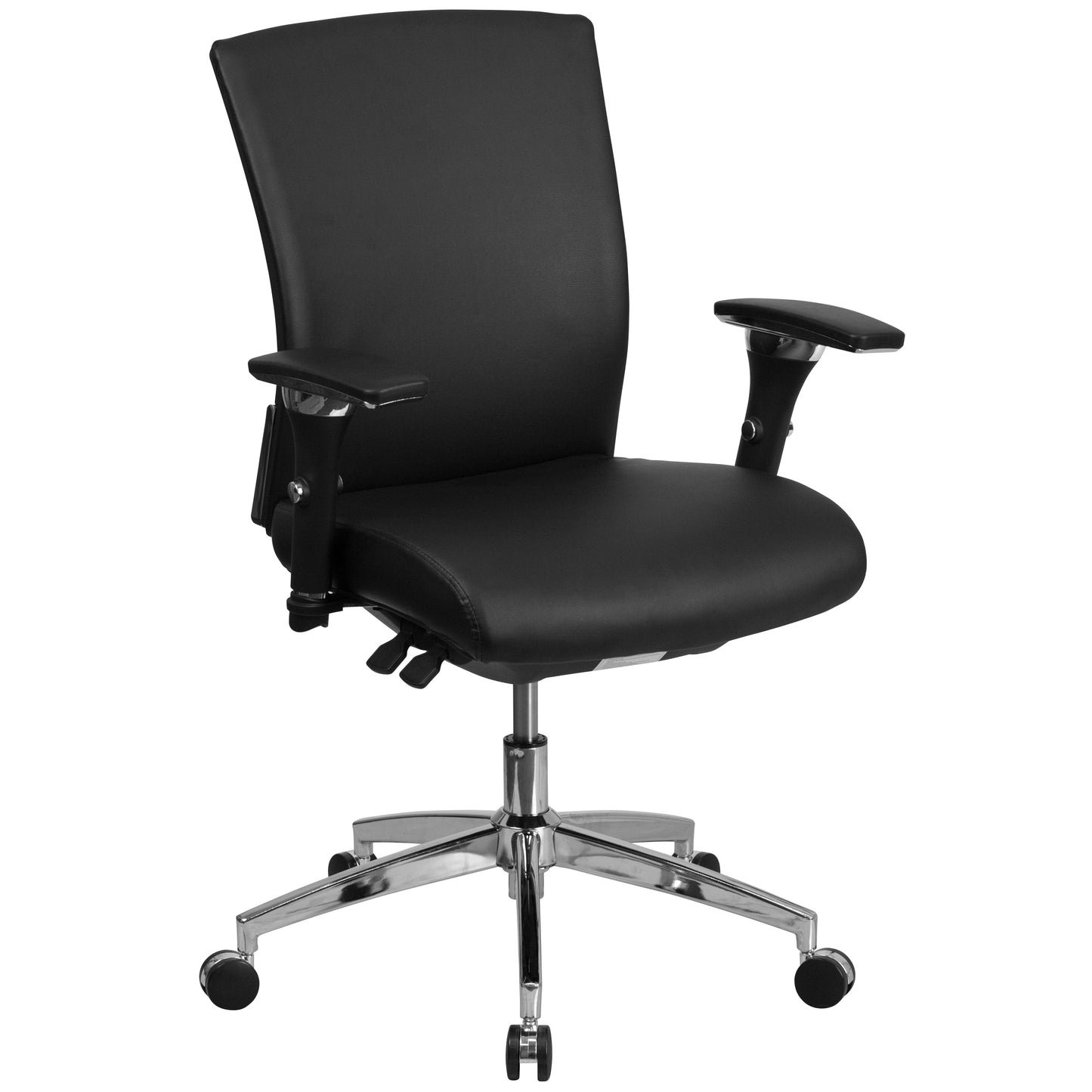 HERCULES Series 24/7 Intensive Use 300 lb. Rated Black LeatherSoft Multifunction Ergonomic Office Chair with Seat Slider Black LeatherSoft