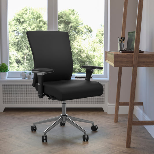 HERCULES Series 24/7 Intensive Use 300 lb. Rated Black LeatherSoft Multifunction Ergonomic Office Chair with Seat Slider Black LeatherSoft GO-WY-85-7-GG