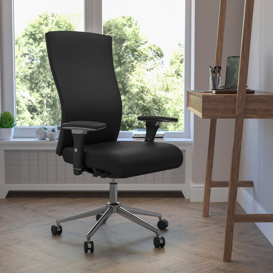 HERCULES Series 24/7 Intensive Use 300 lb. Rated Black LeatherSoft Multifunction Ergonomic Office Chair with Seat Slider Black LeatherSoft GO-WY-85H-1-GG