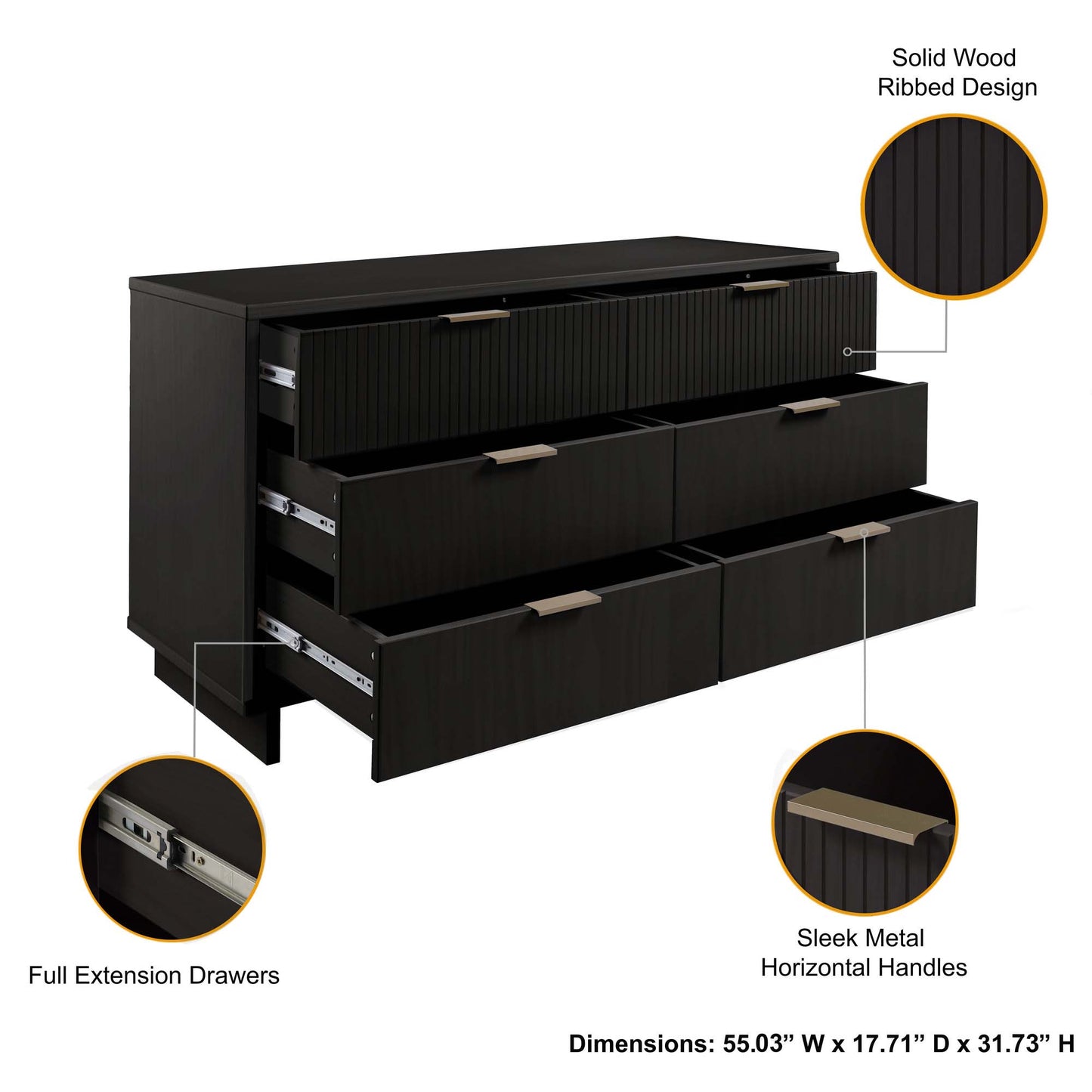 Granville Modern 3-Piece Dresser Set in Black GRAN032