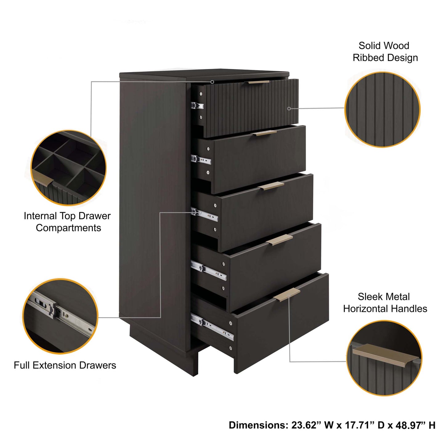Granville Modern 3-Piece Dresser Set in Charcoal Gray GRAN035