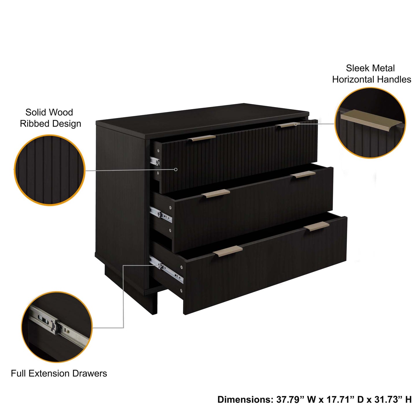Granville Modern 3-Piece Dresser Set in Black GRAN052
