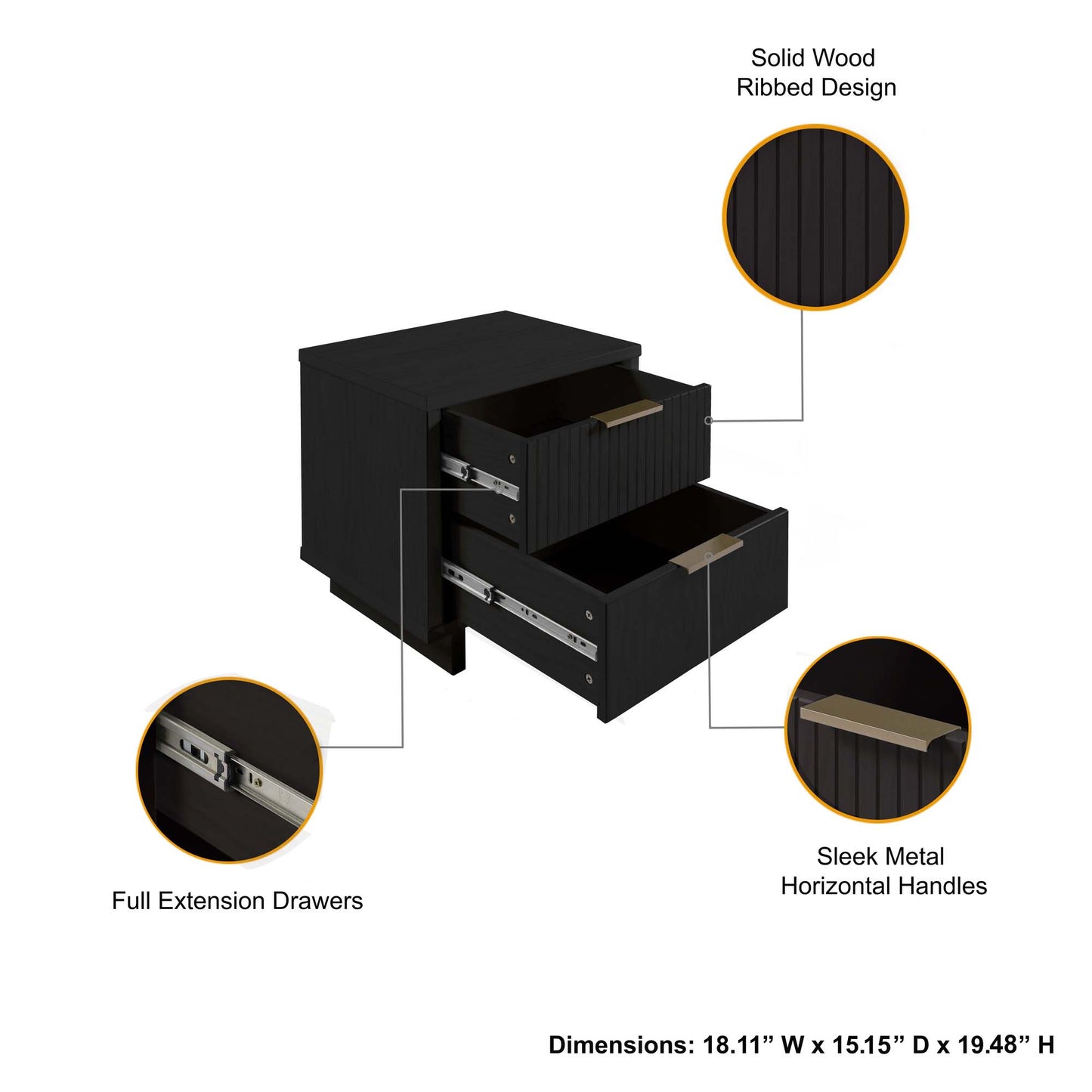 Granville Modern 3-Piece Dresser Set in Black GRAN052