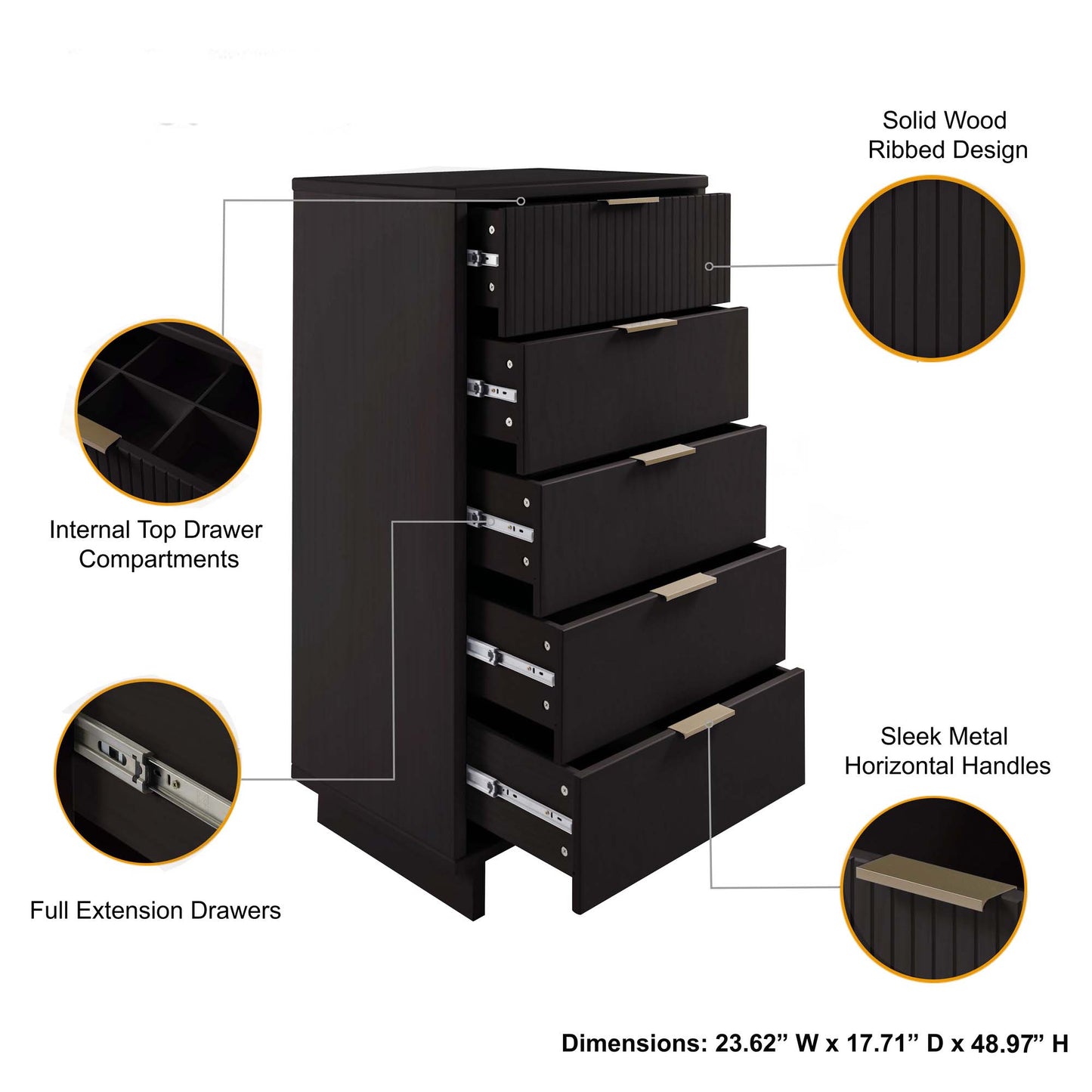 Granville Modern 3-Piece Dresser Set in Black GRAN072