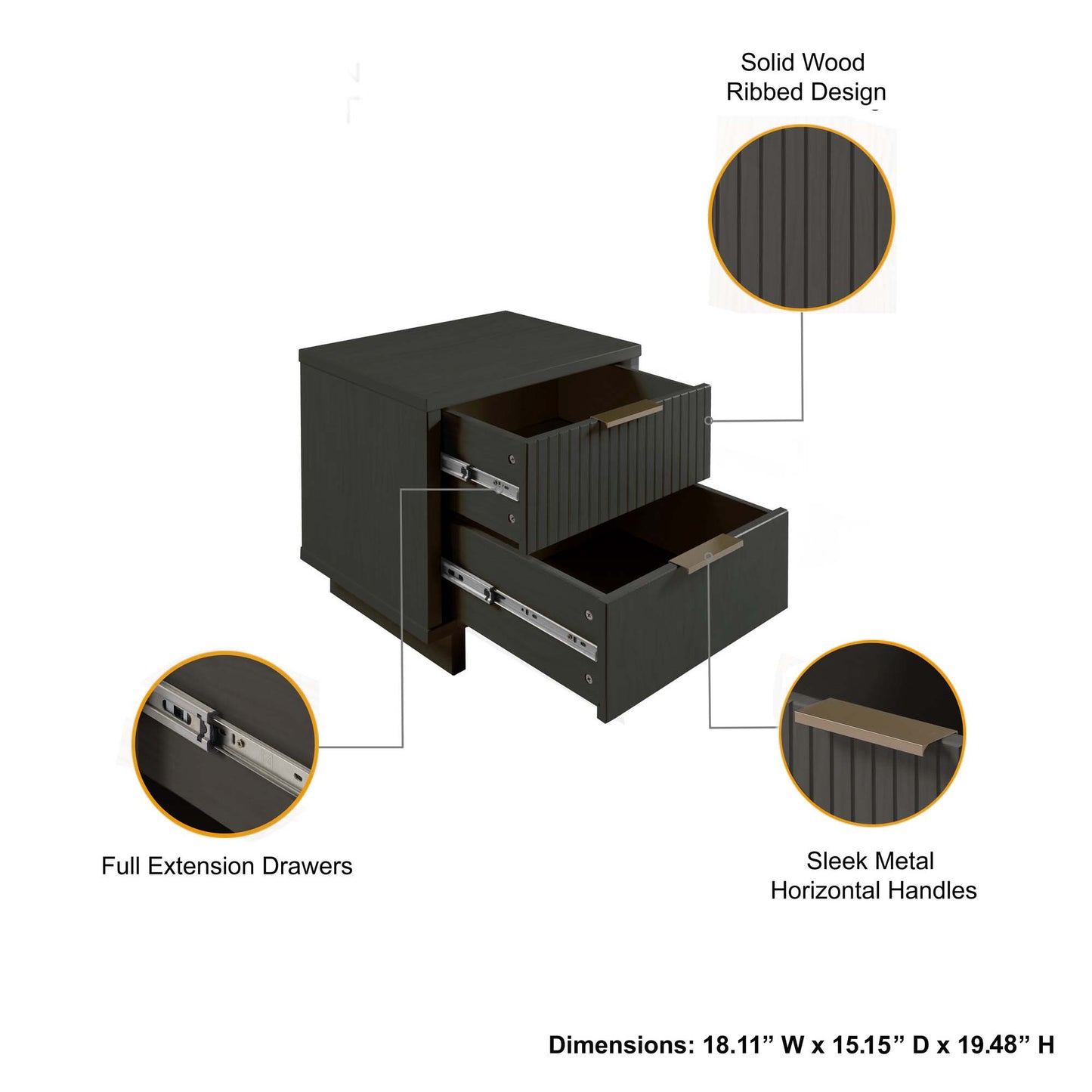 Granville Modern 3-Piece Dresser Set in Charcoal Gray GRAN075