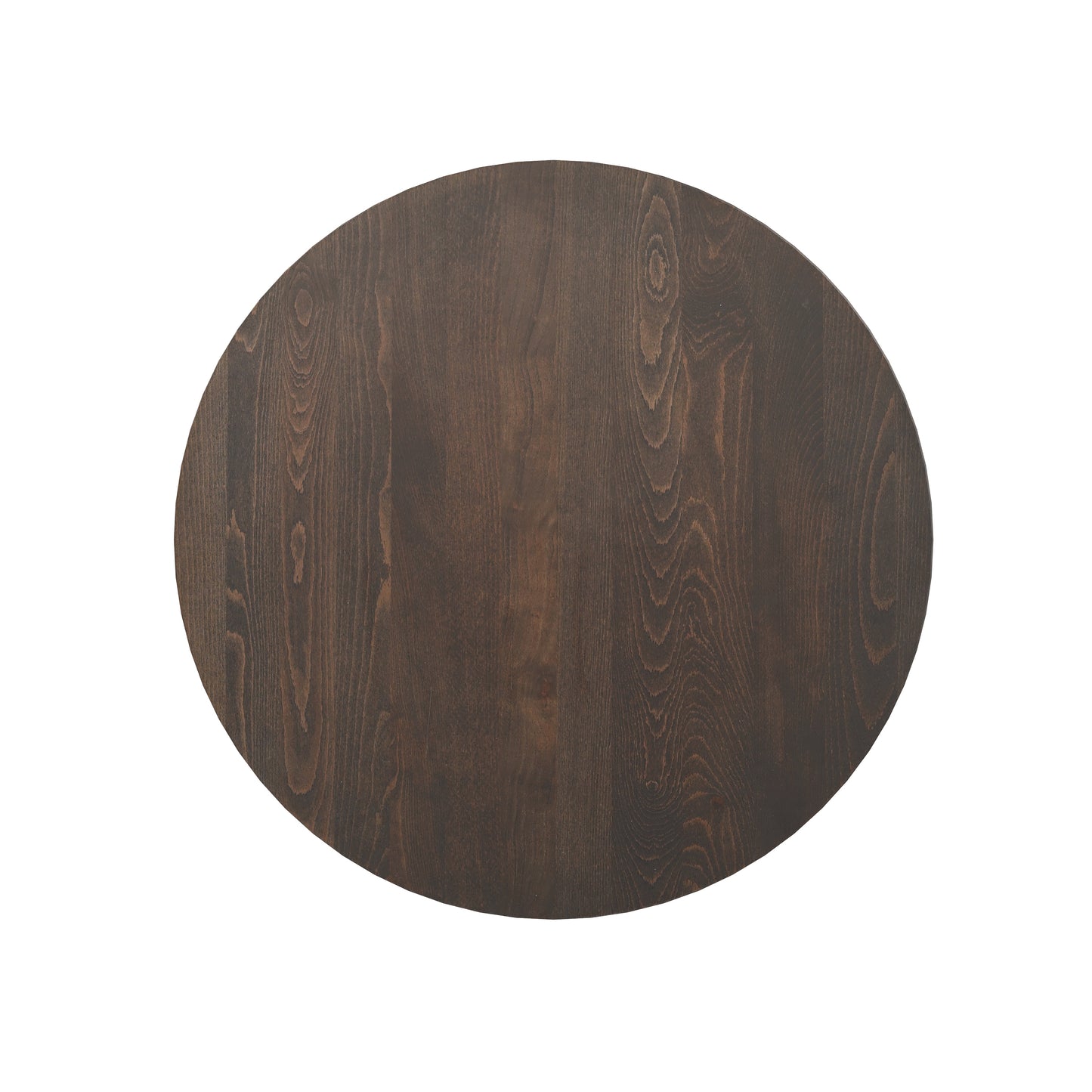 Bennett 30" Round Solid Wood Commercial Indoor Tabletop in Dark Brown with 22" x 22" Bar Height Rust-Resistant Black Cast Iron X-Base Dark Brown Top/Black Base