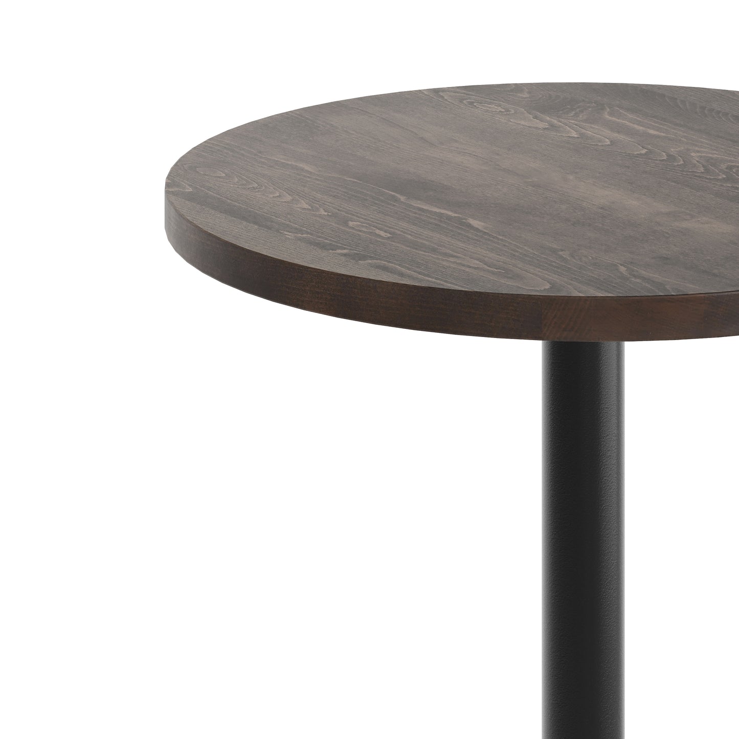 Bennett 30" Round Solid Wood Commercial Indoor Tabletop in Dark Brown with 18" Round Dining Height Rust-Resistant Black Cast Iron Base Dark Brown Top/Black Base