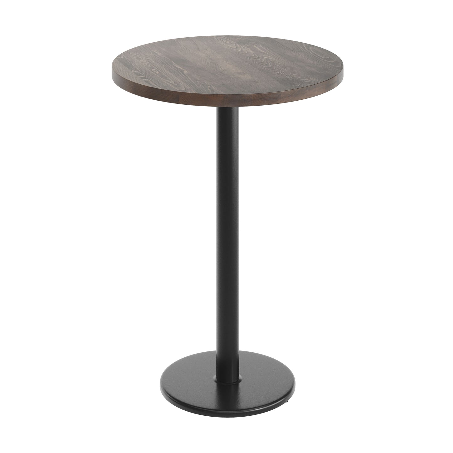 Bennett 30" Round Solid Wood Commercial Indoor Tabletop in Dark Brown with 18" Round Bar Height Rust-Resistant Black Cast Iron Base Dark Brown Top/Black Base