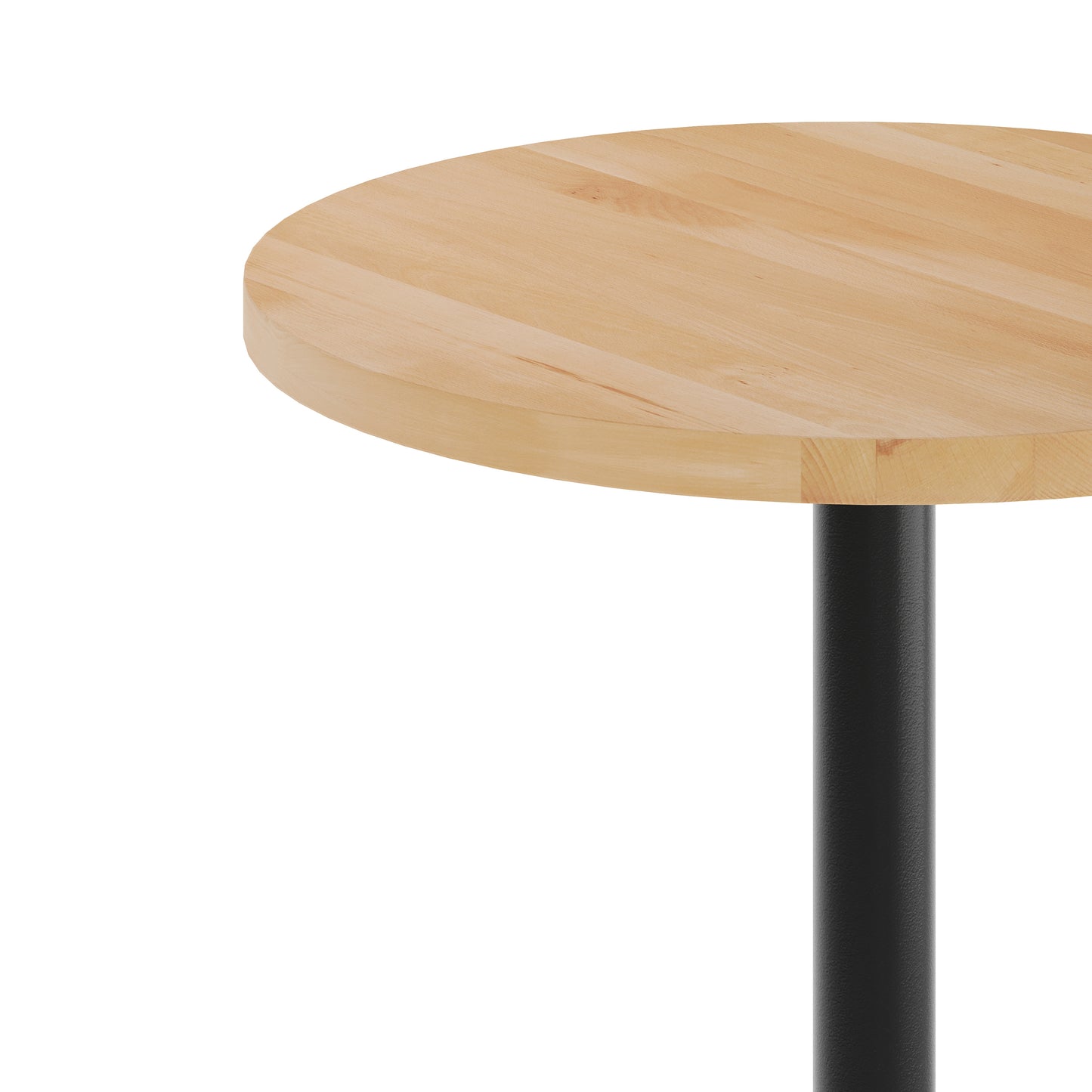 Bennett 30" Round Solid Wood Commercial Indoor Tabletop in Natural with 22" x 22" Bar Height Rust-Resistant Black Cast Iron X-Base Natural Top/Black Base