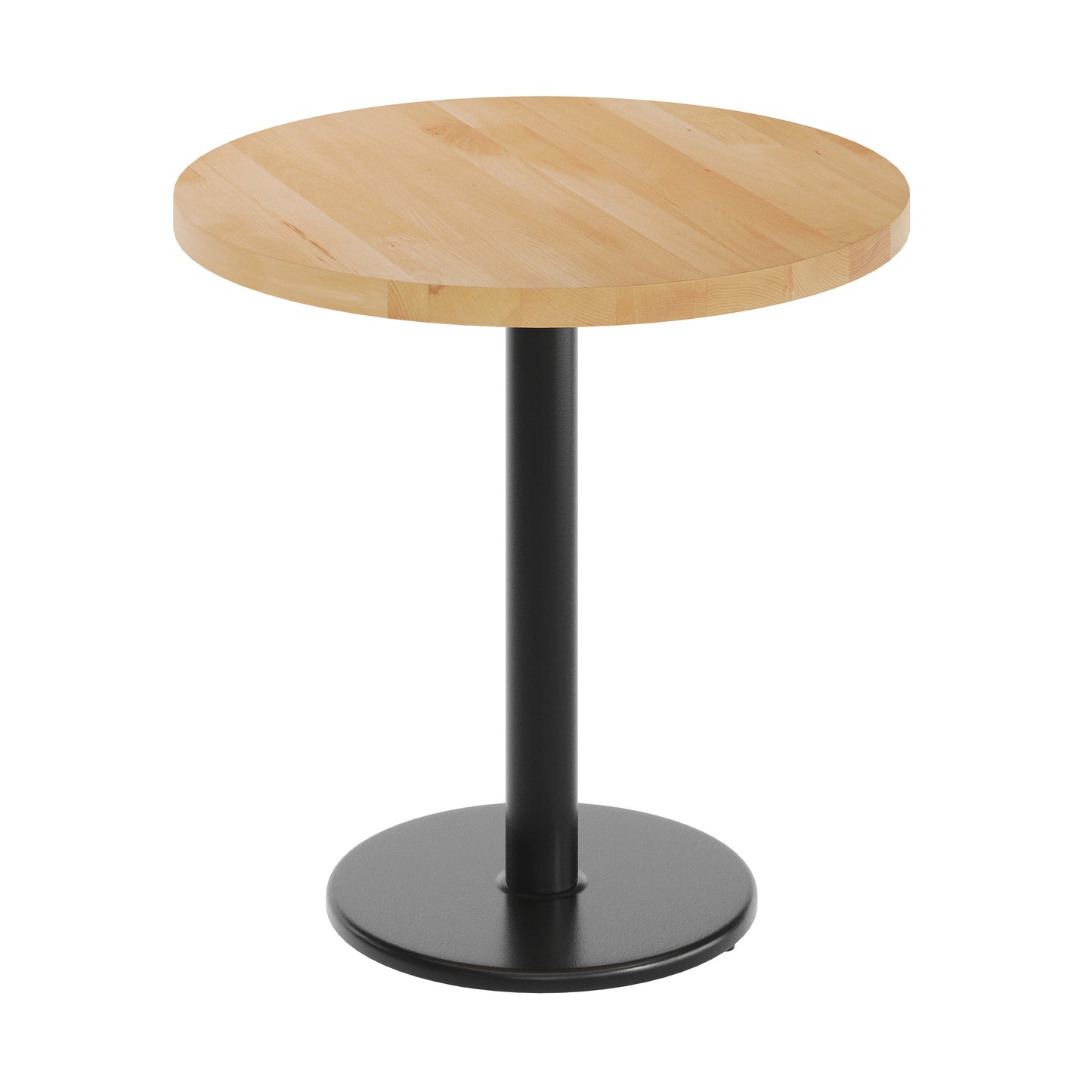 Bennett 30" Round Solid Wood Commercial Indoor Tabletop in Natural with 18" Round Dining Height Rust-Resistant Black Cast Iron Base Natural Top/Black Base