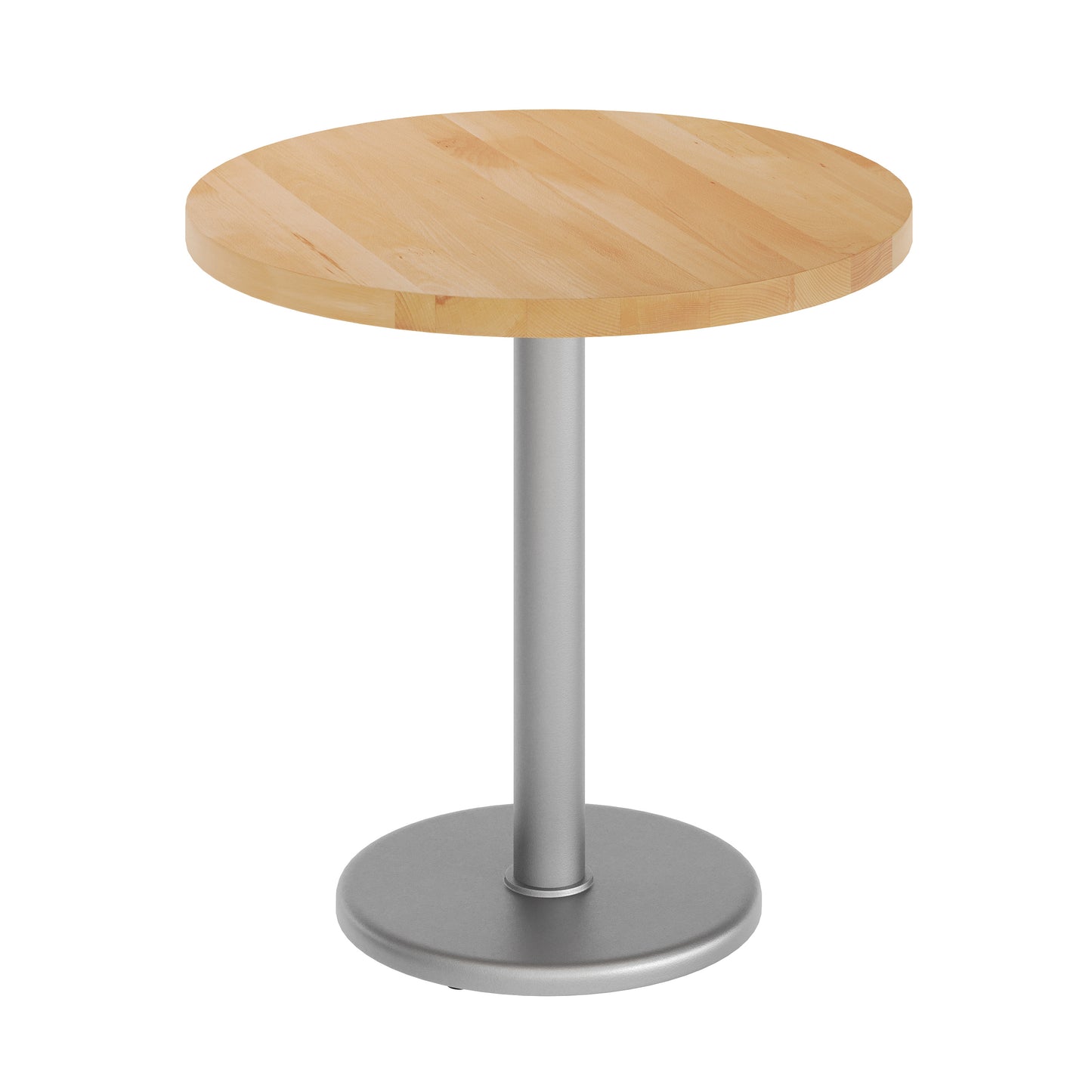 Bennett 30" Round Solid Wood Commercial Indoor Tabletop in Natural with 18" Round Dining Height Rust-Resistant Silver Cast Iron Base Natural Top/Silver Base