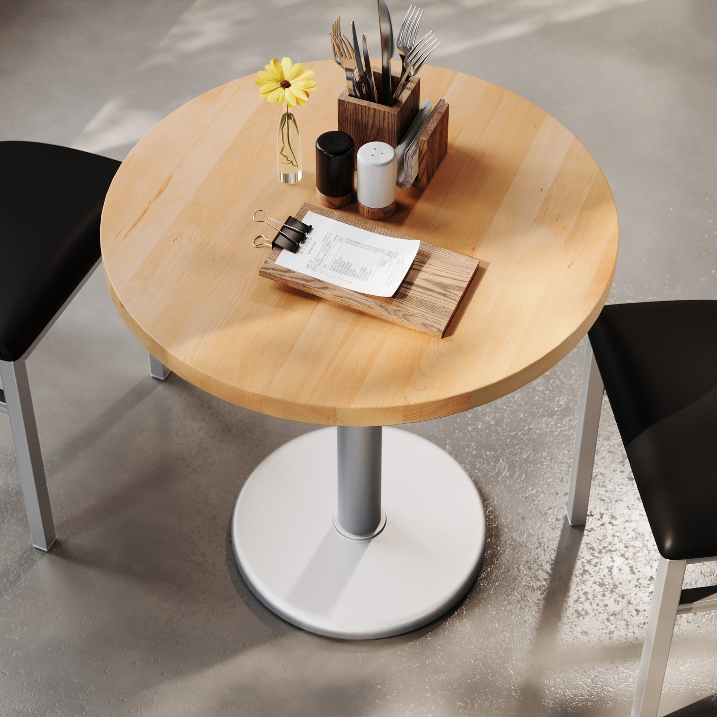 Bennett 30" Round Solid Wood Commercial Indoor Tabletop in Natural with 18" Round Dining Height Rust-Resistant Silver Cast Iron Base Natural Top/Silver Base