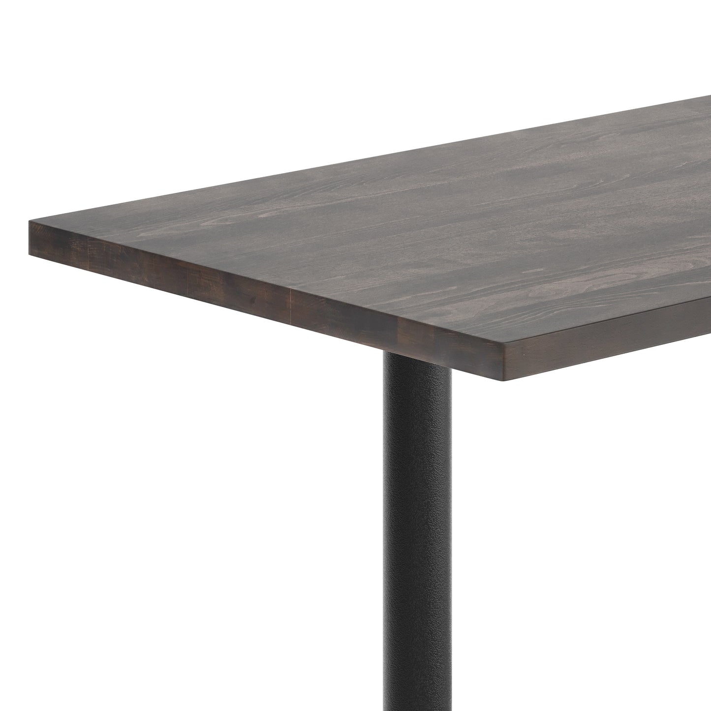 Bennett 30" x 48" Solid Wood Commercial Indoor Tabletop in Dark Brown with Dual 5" x 22" Dining Height Rust-Resistant Black Cast Iron T-Bases Dark Brown Top/Black Base