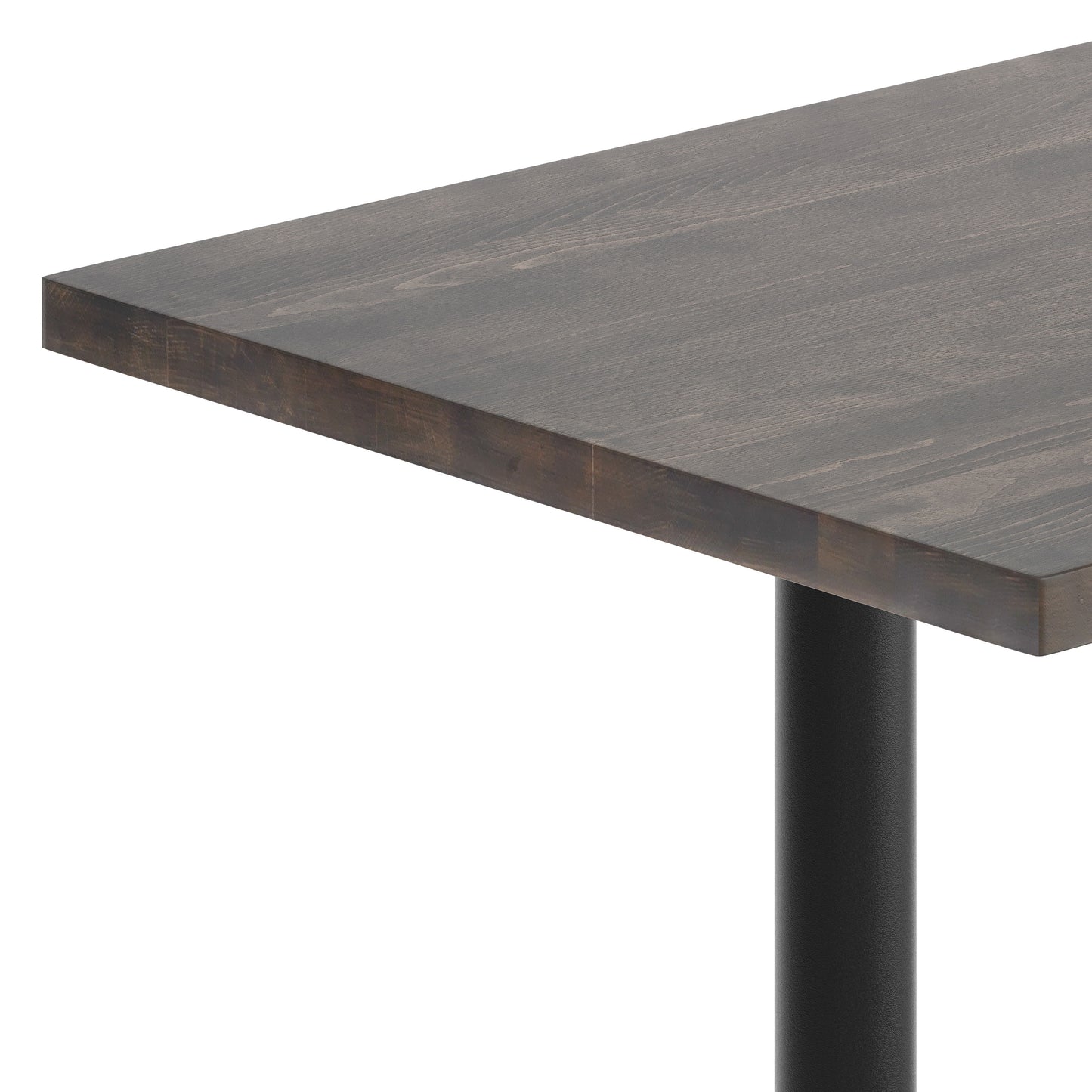 Bennett 30" x 48" Solid Wood Commercial Indoor Tabletop in Dark Brown with Dual 5" x 22" Bar Height Rust-Resistant Black Cast Iron T-Bases Dark Brown Top/Black Base