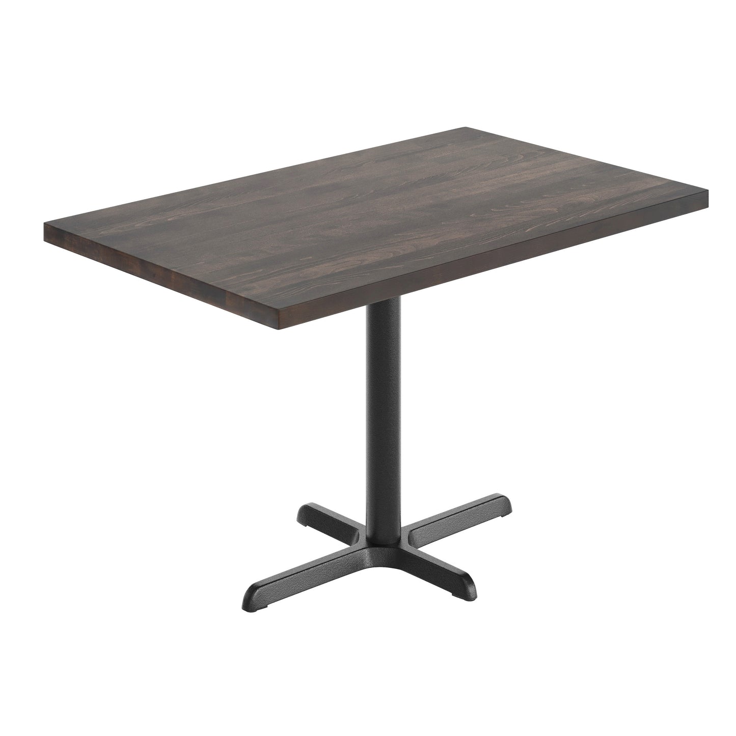 Bennett 30" x 48" Solid Wood Commercial Indoor Tabletop in Dark Brown with 23.75" x 29.5" Dining Height Rust-Resistant Black Cast Iron X-Base Dark Brown Top/Black Base